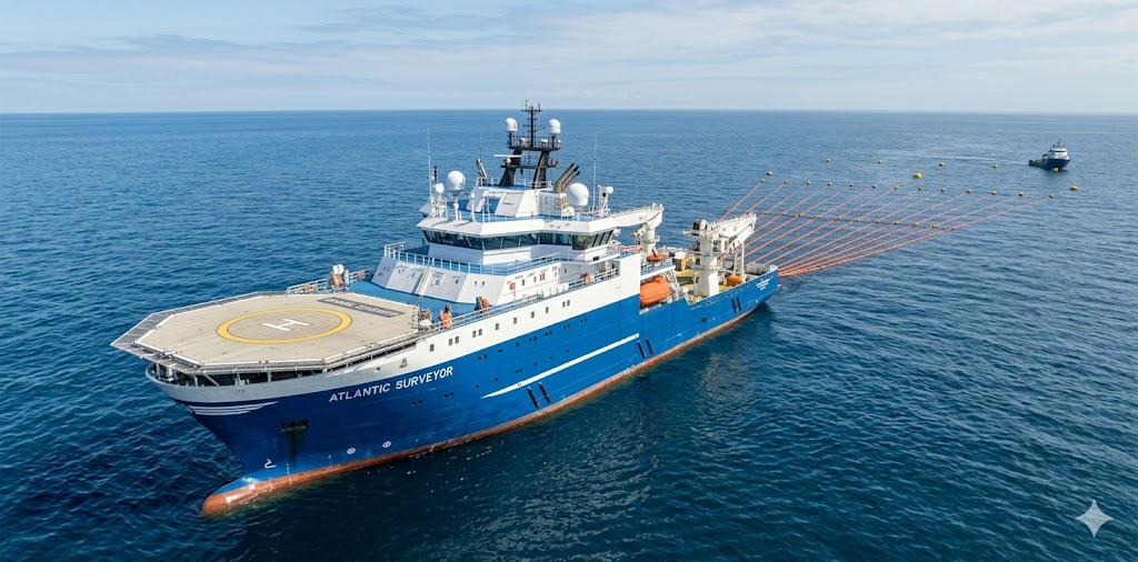 Seismic survey vessel deploying streamers during marine seismic data acquisition